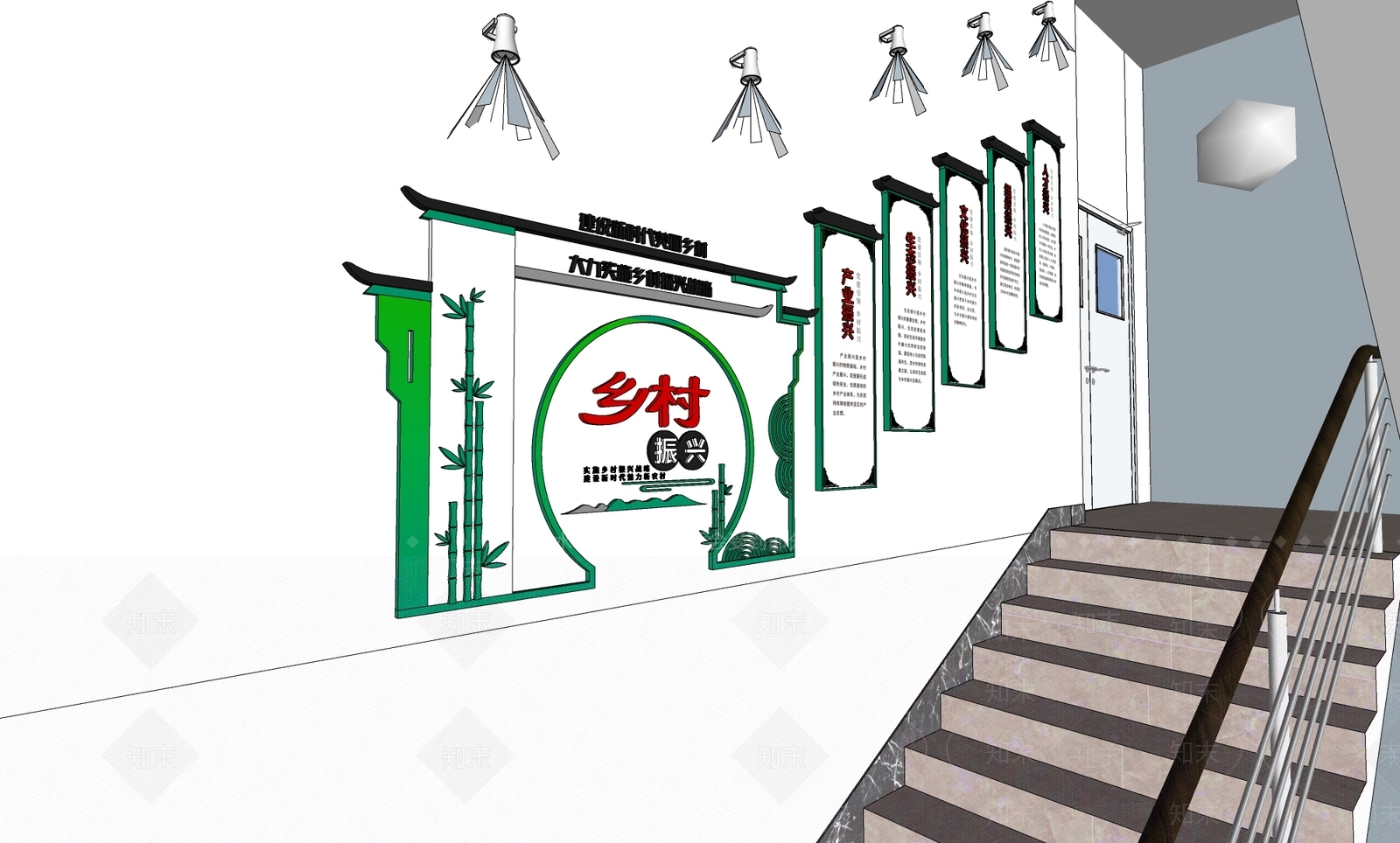 现代新中式文化墙SU模型下载【ID:1191863829】