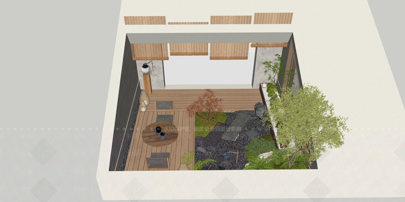 新中式屋顶花园SU模型下载【ID:1192091896】