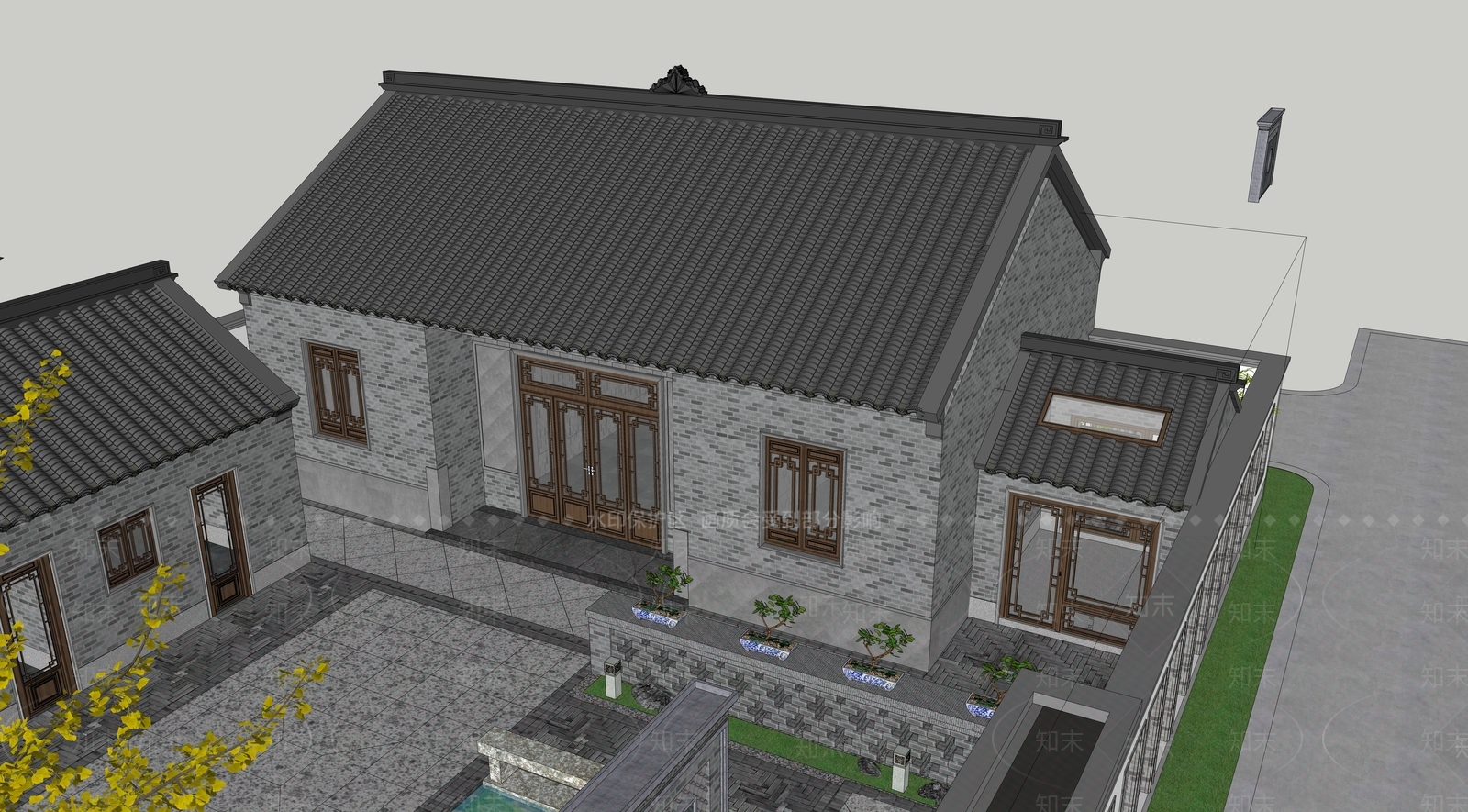 中式复古古建筑SU模型下载【ID:1191867356】
