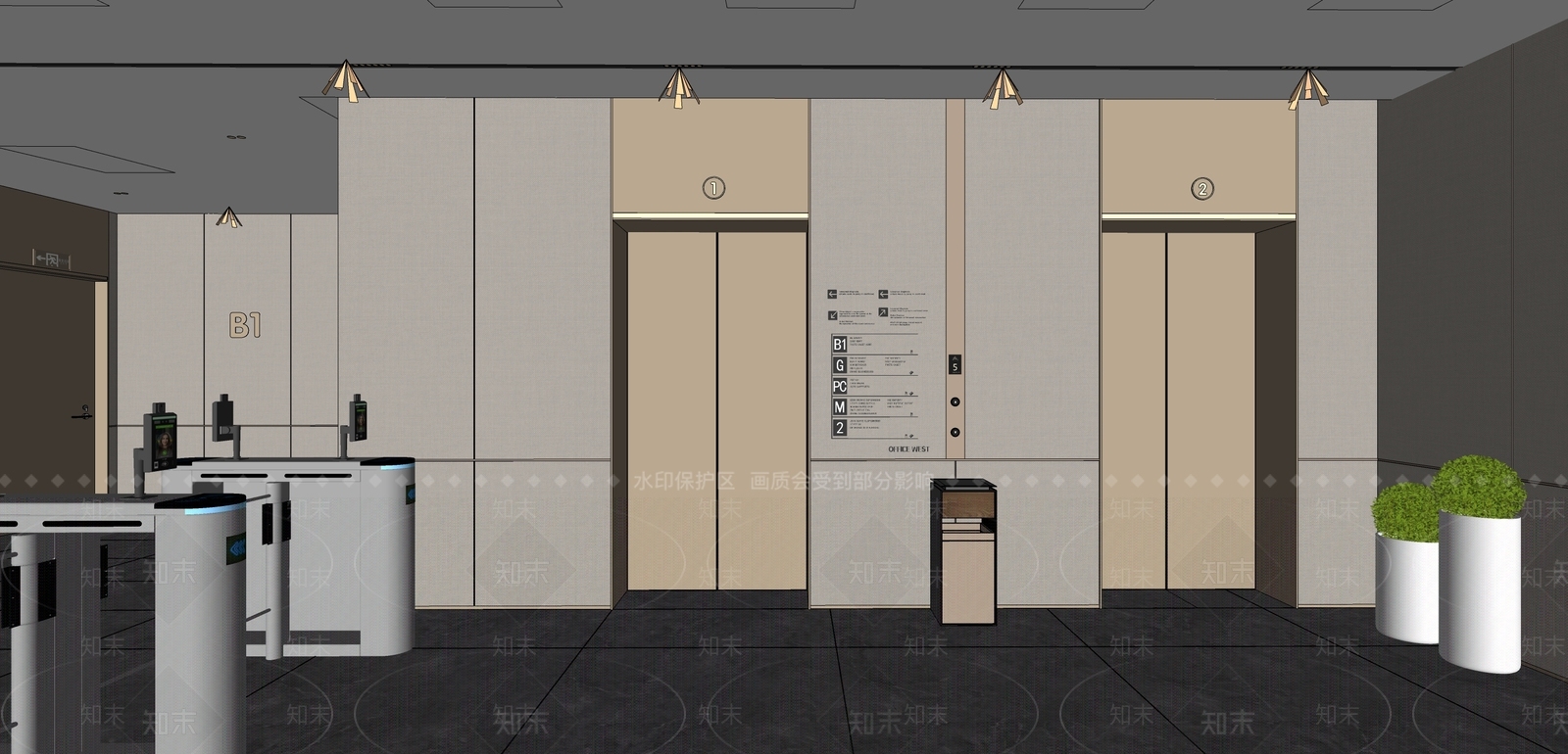 现代电梯厅SU模型下载【ID:1191867578】
