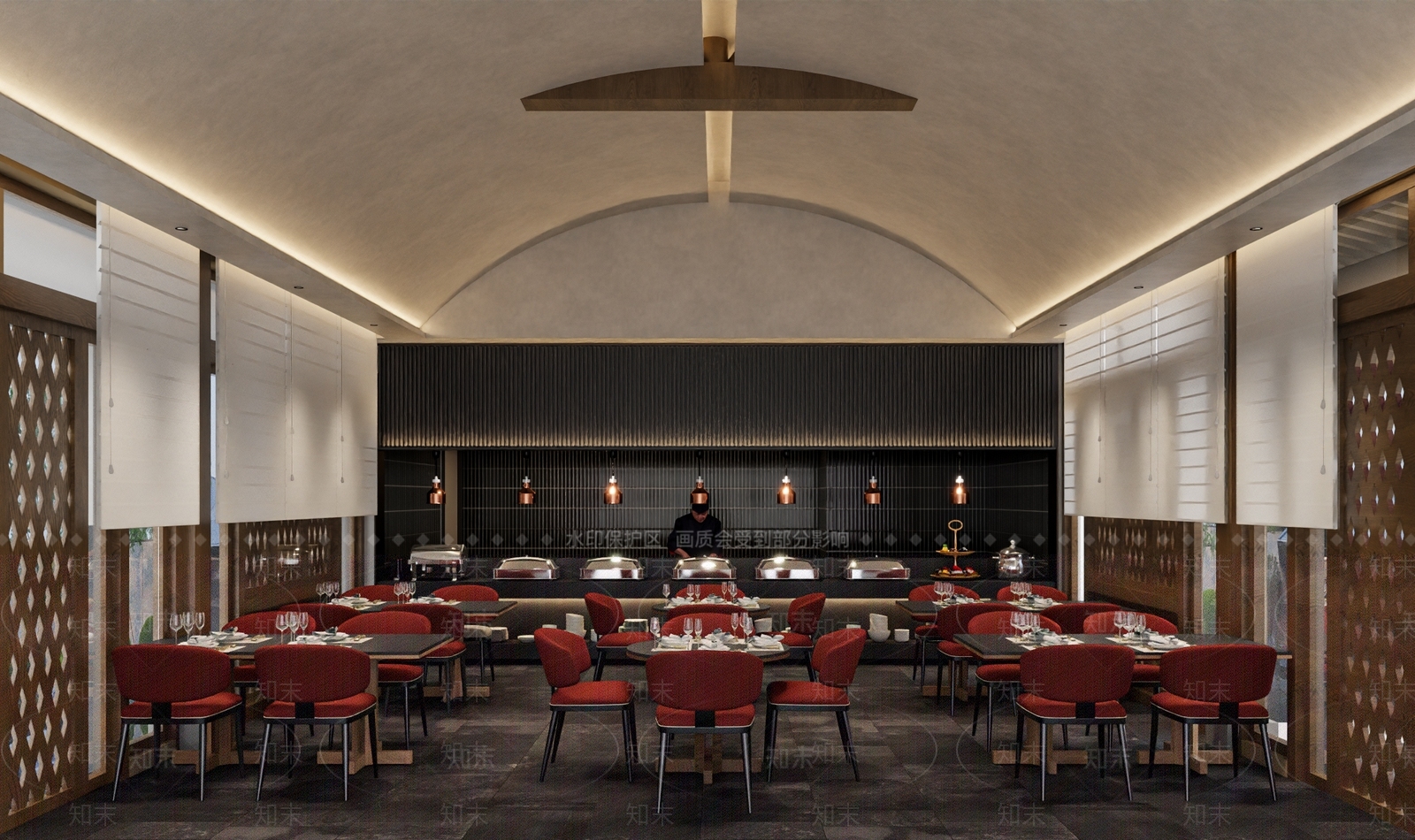 现代侘寂酒店餐厅3D模型下载【ID:1191870819】