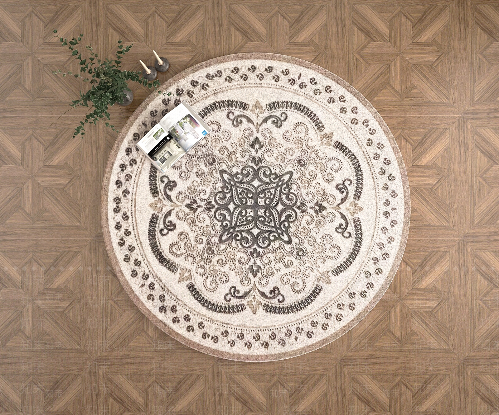 法式美式圆形地毯3D模型下载【ID:1191870519】