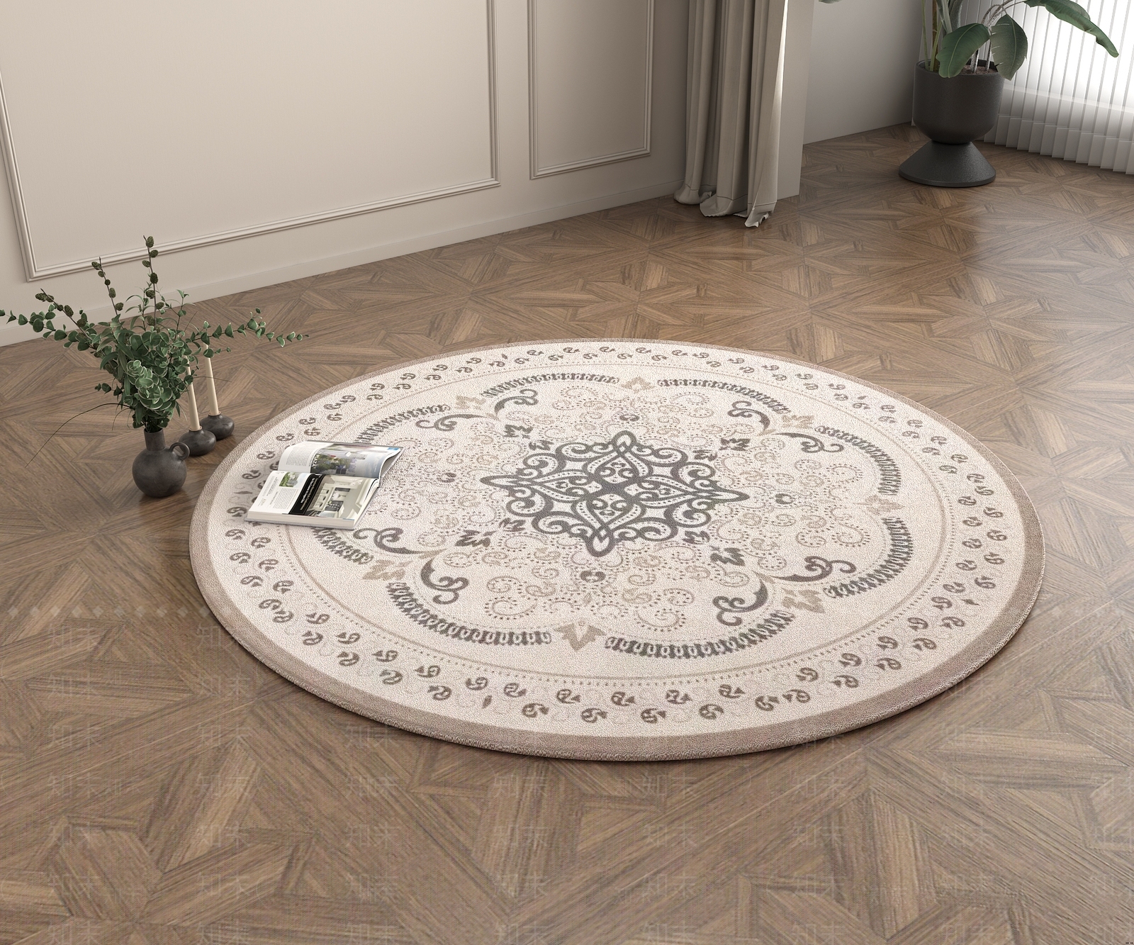 法式美式圆形地毯3D模型下载【ID:1191870519】