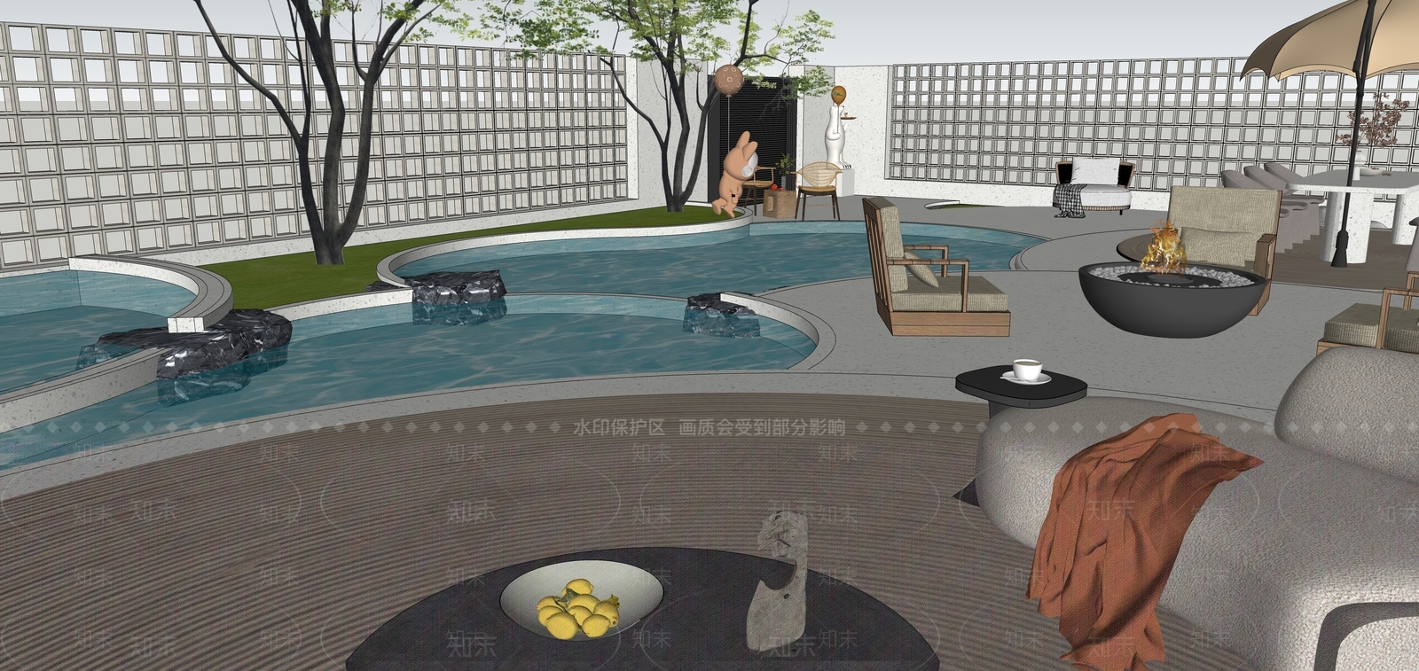 奶油简约别墅庭院SU模型下载【ID:1191873045】