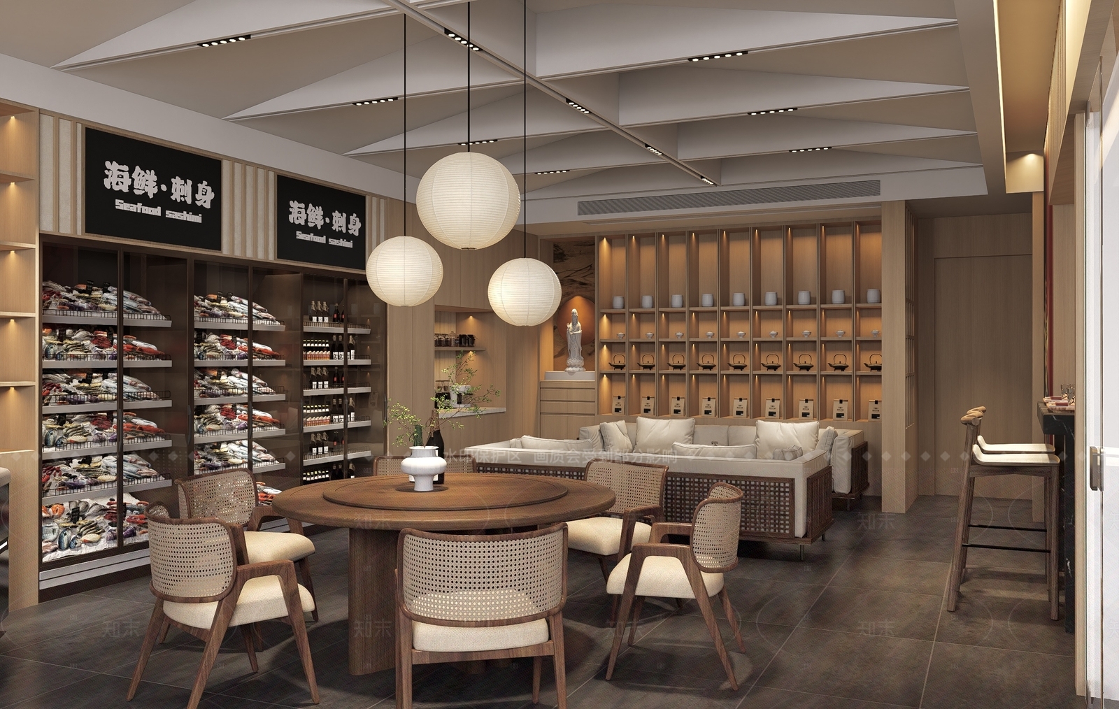 现代日料店SU模型下载【ID:1216019190】