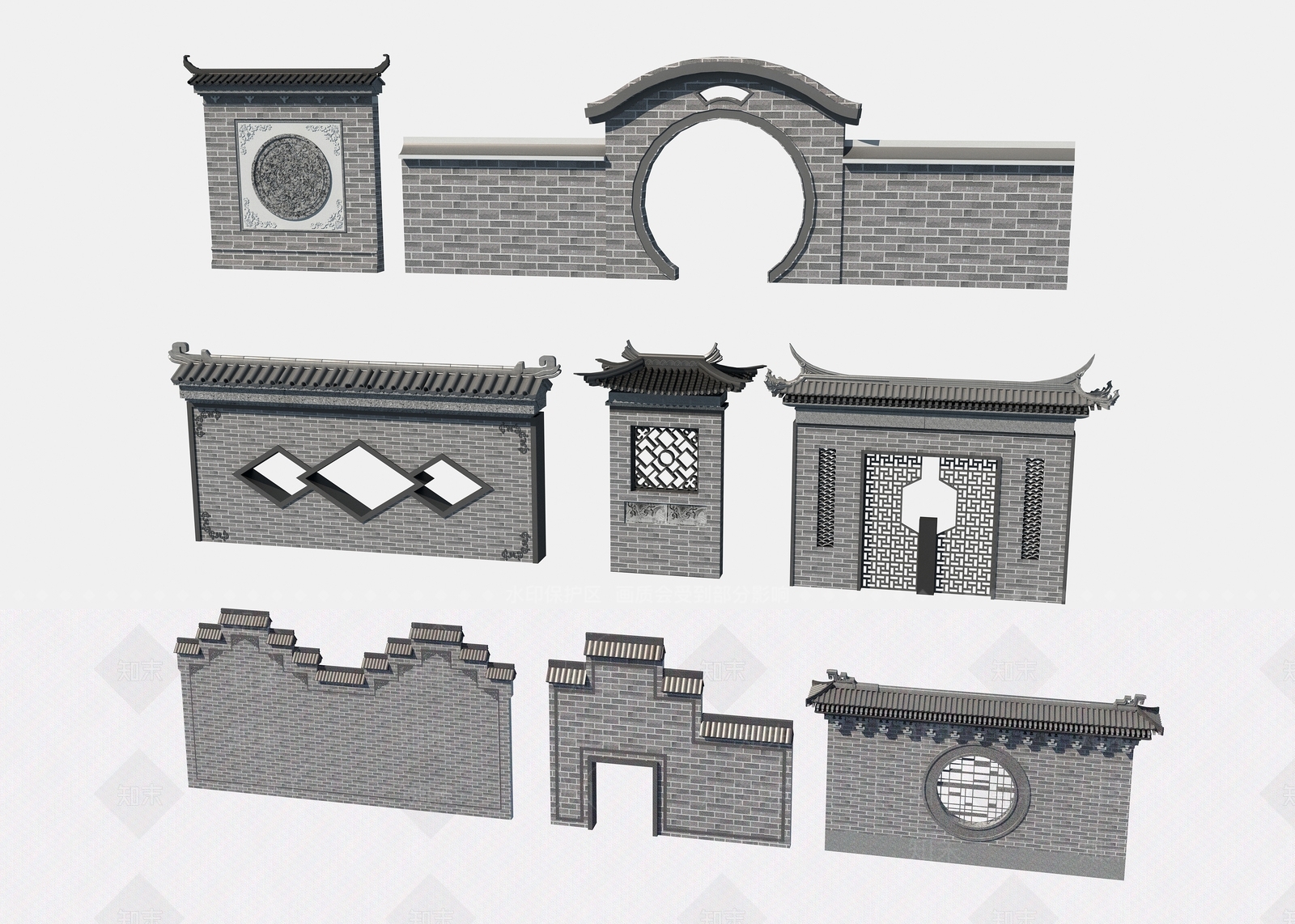 新中式景墙3D模型下载【ID:1191878268】