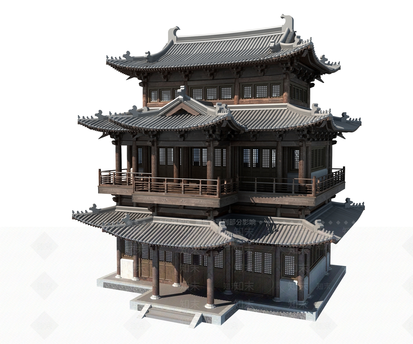 新中式古建3D模型下载【ID:1191879964】