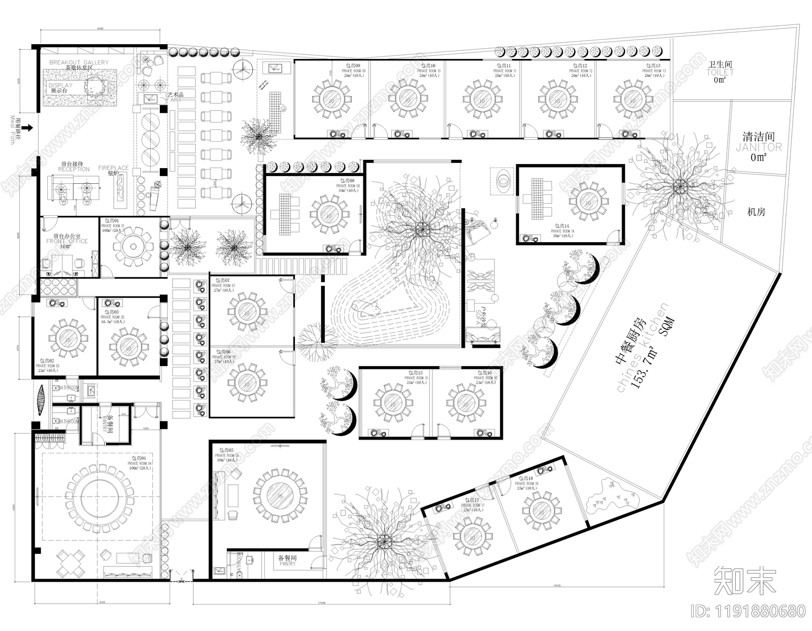 新中式中餐厅施工图下载【ID:1191880680】