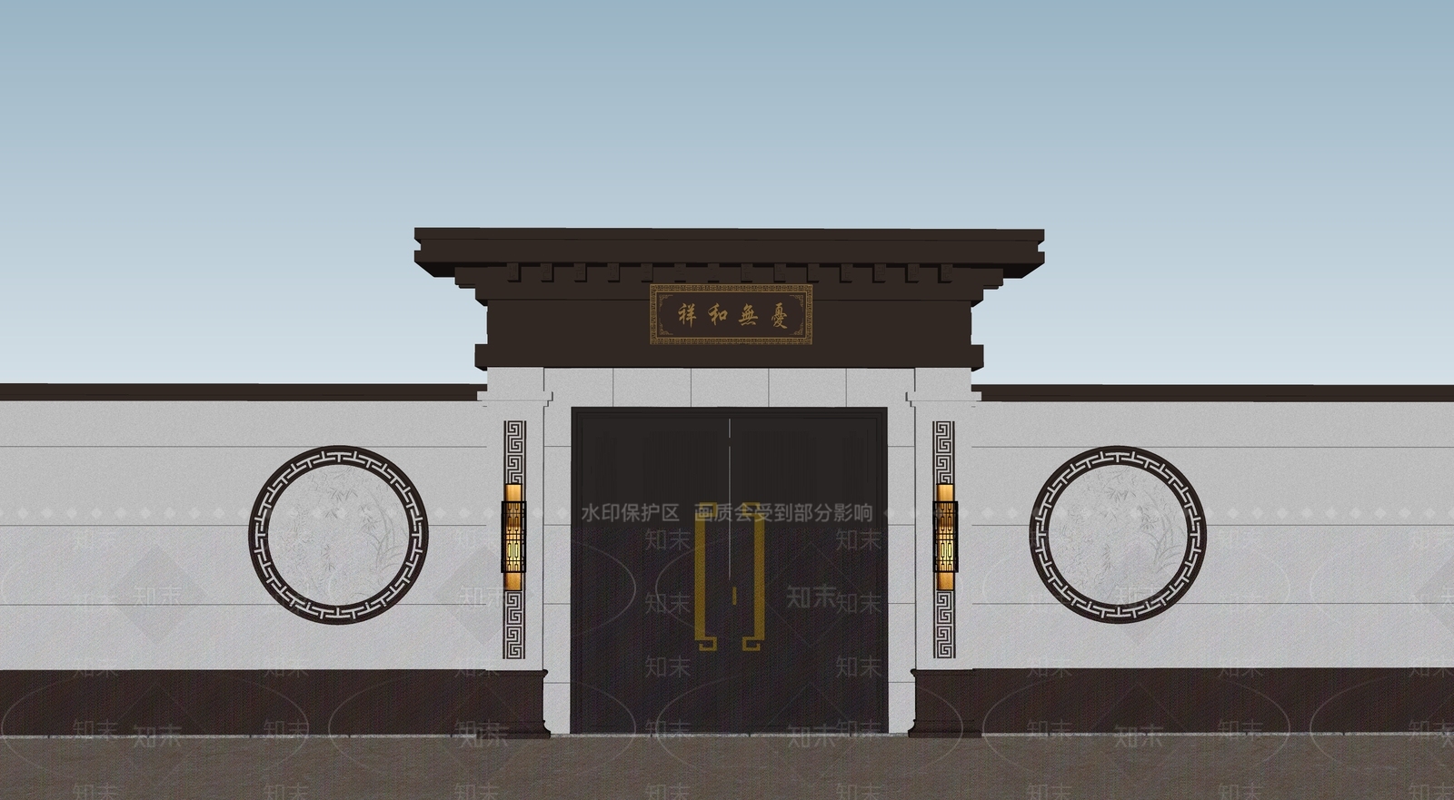 新中式入口大门SU模型下载【ID:1191885359】