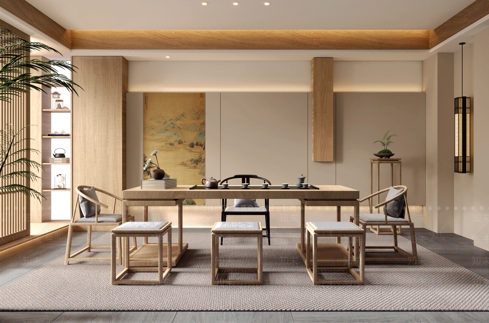 新中式茶室SU模型下载【ID:1191887768】