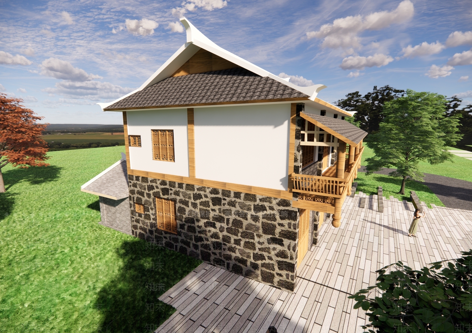 复古侘寂古建筑SU模型下载【ID:1191889016】