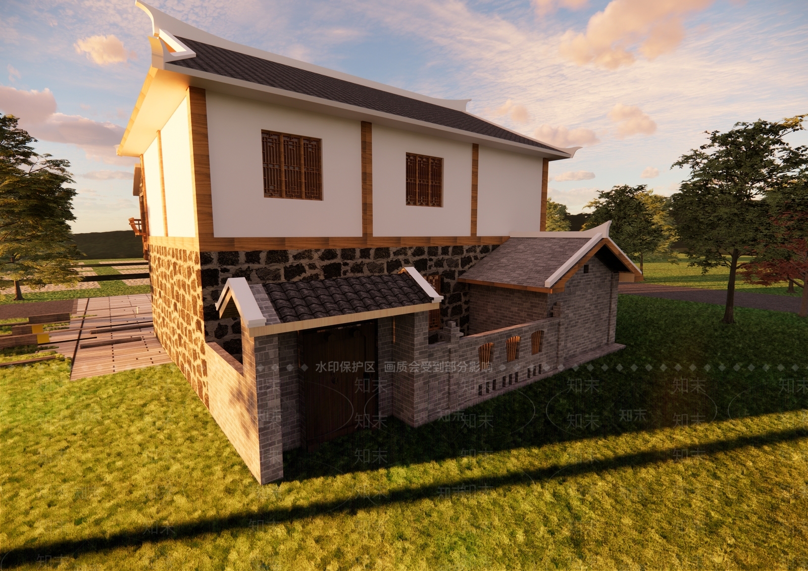 复古侘寂古建筑SU模型下载【ID:1191889016】