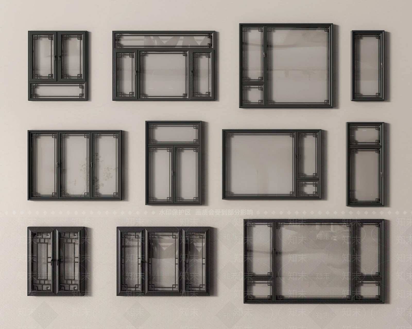 中式新中式窗户组合SU模型下载【ID:1191895680】