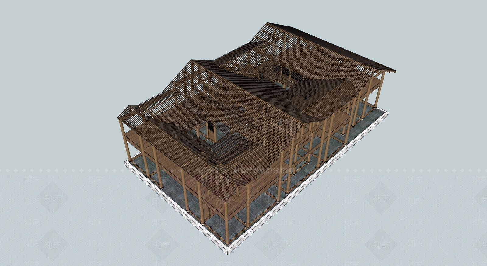 中式古建筑SU模型下载【ID:1191895592】