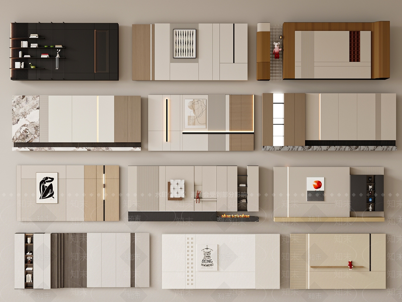 现代意式沙发背景墙3D模型下载【ID:1191896356】