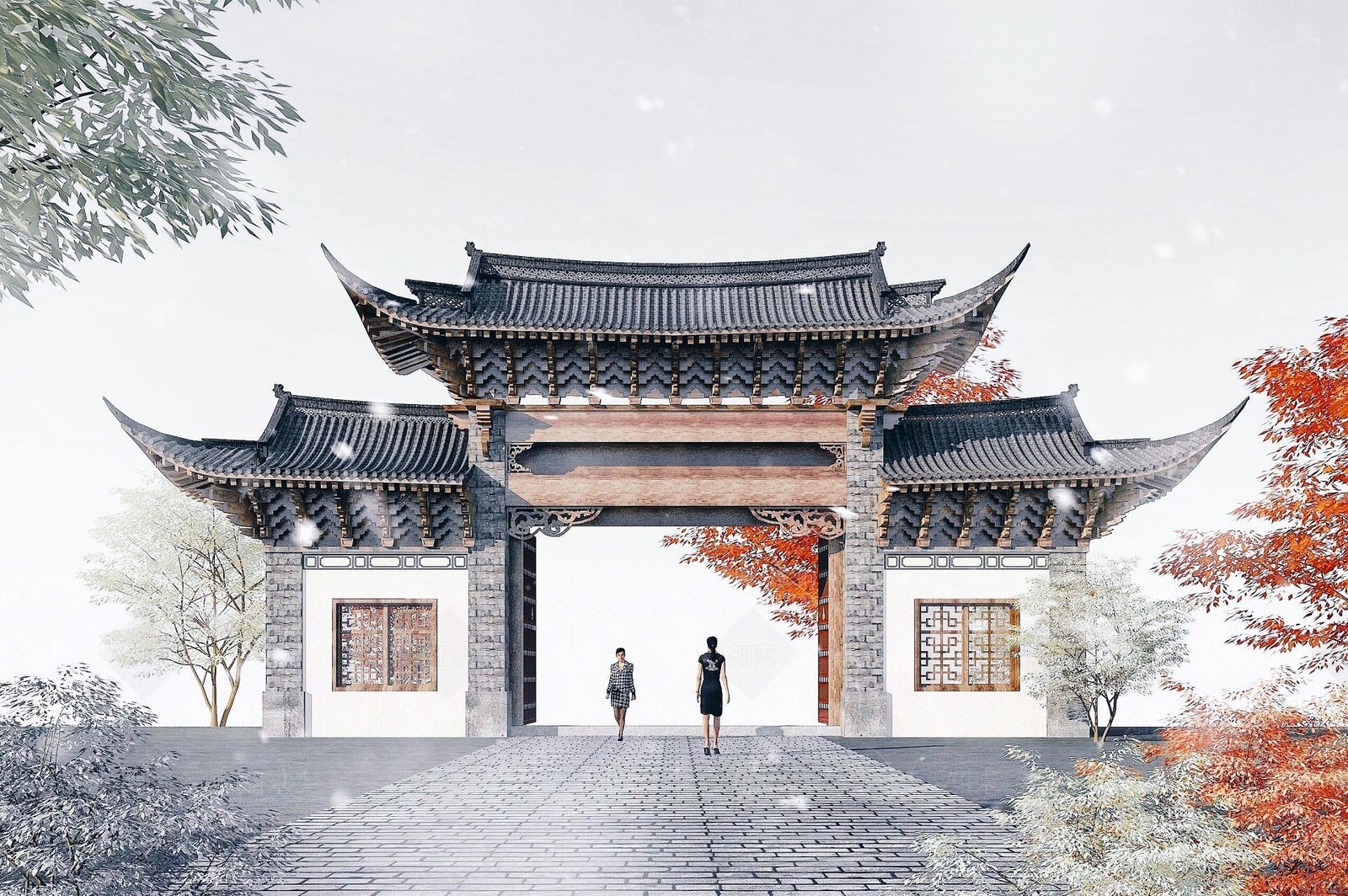 现代古建大门3D模型下载【ID:1191900507】