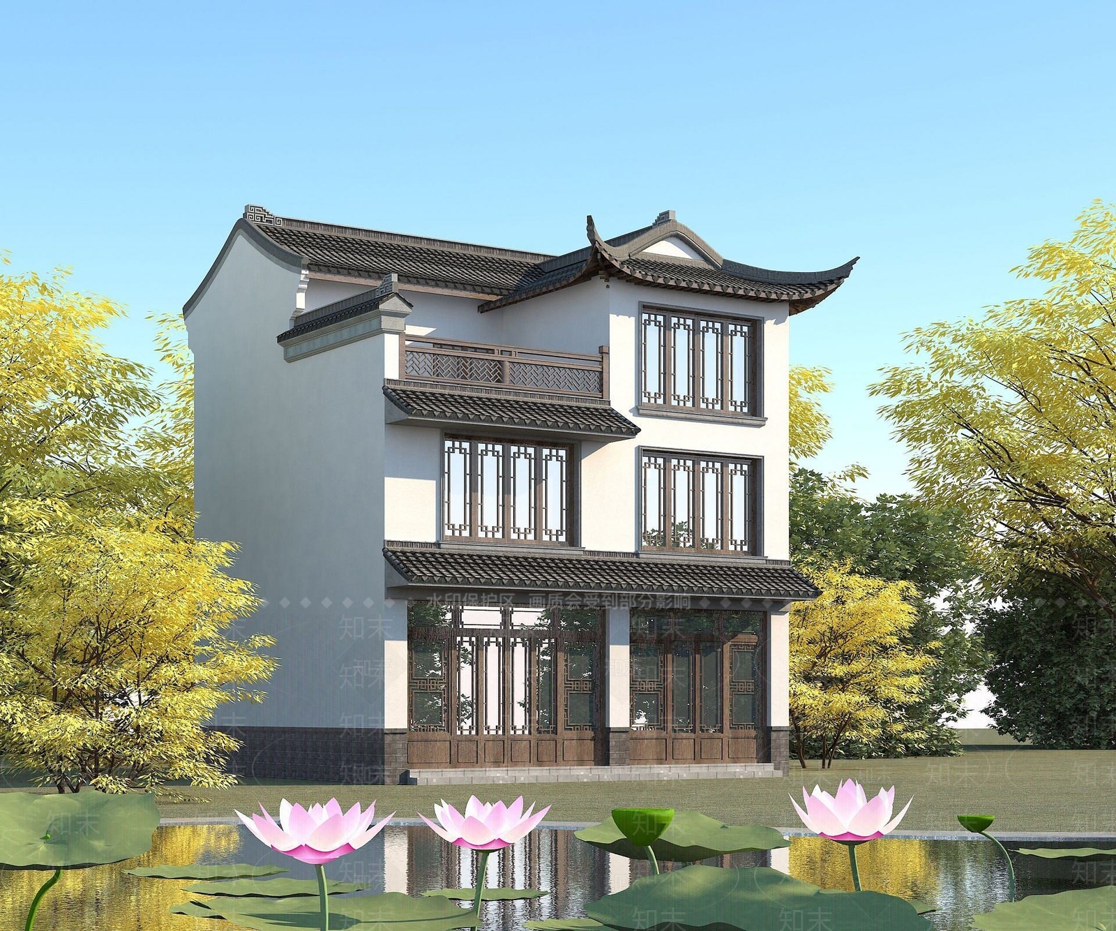 中式别墅3D模型下载【ID:1191901148】