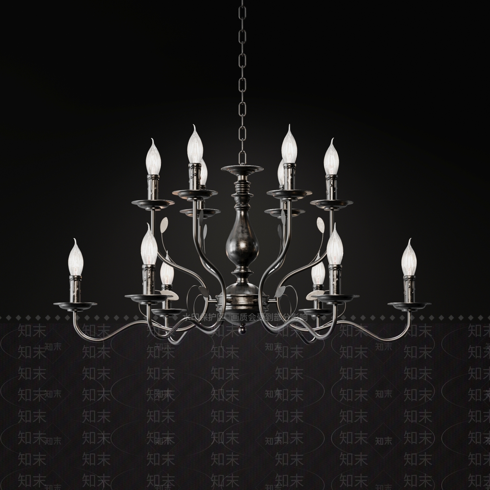 美式复古客厅吊灯3D模型下载【ID:1191901580】