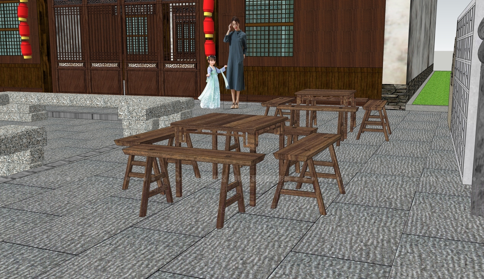 新中式户外桌椅SU模型下载【ID:1191902314】
