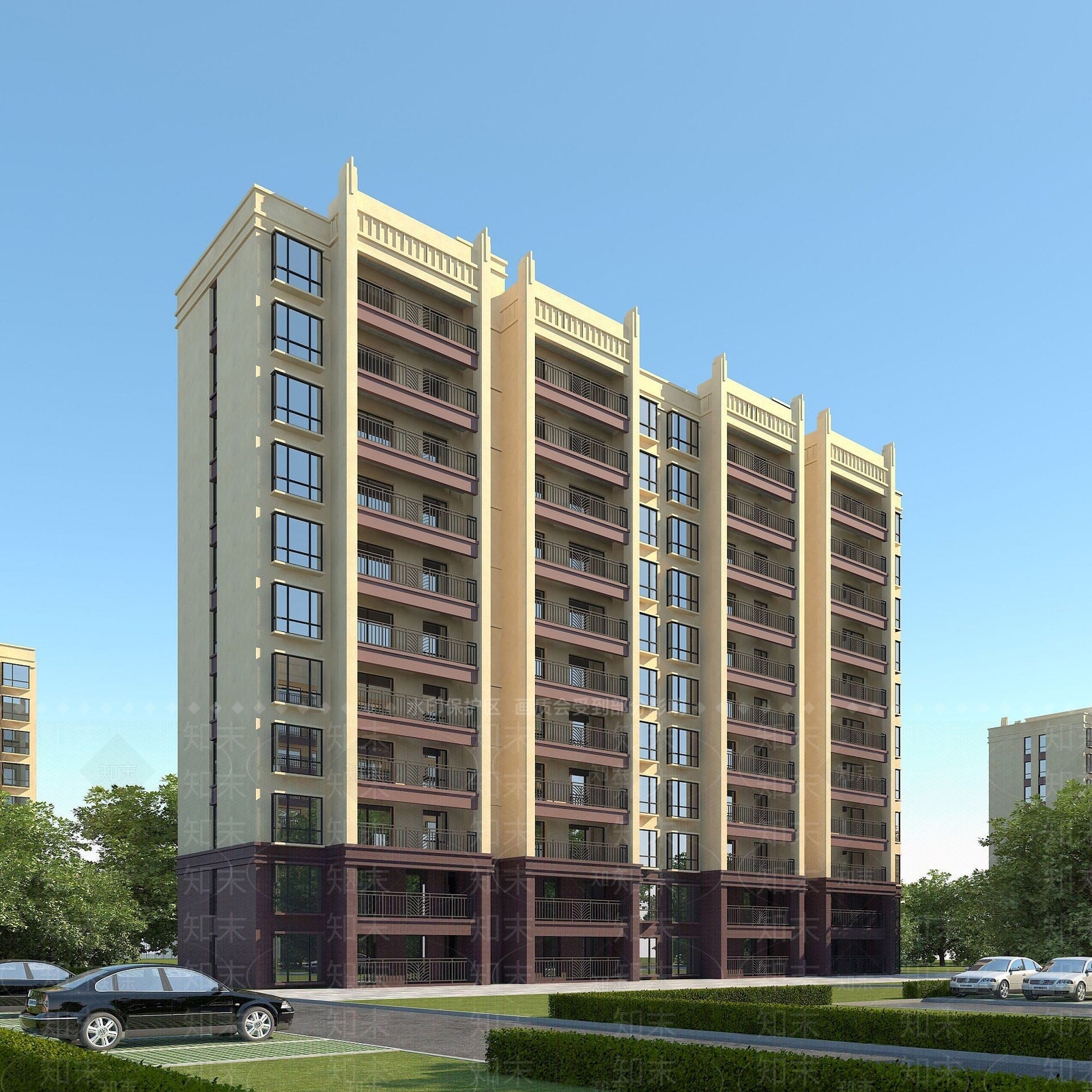 现代高层住宅3D模型下载【ID:1191902966】