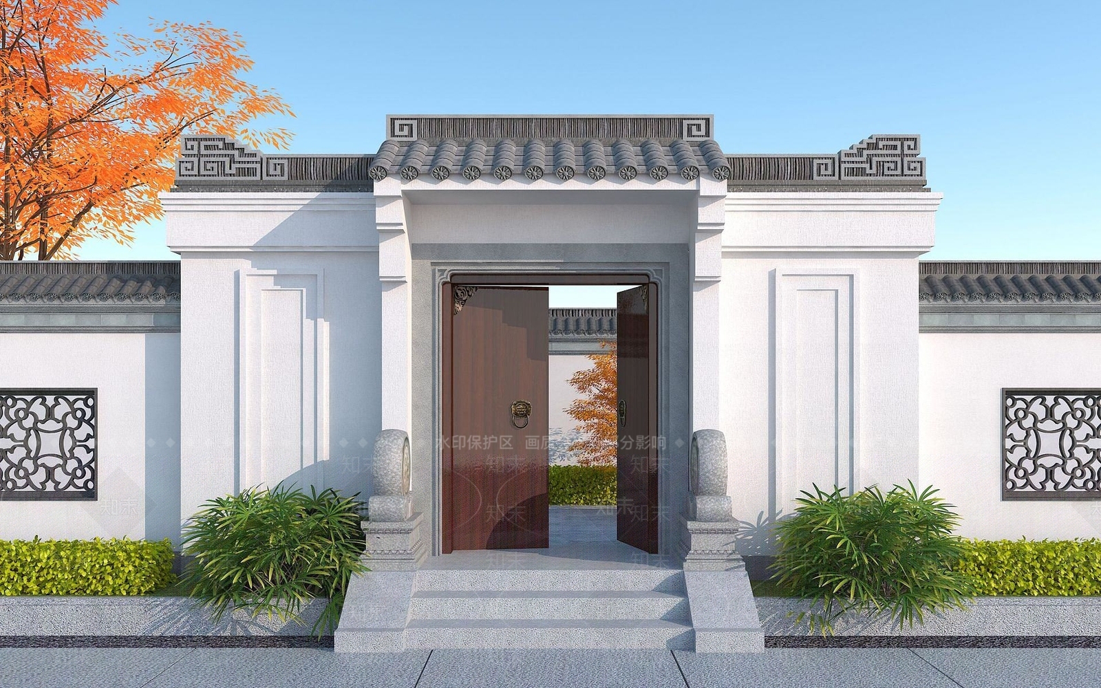 现代徽派入户门3D模型下载【ID:1191903683】