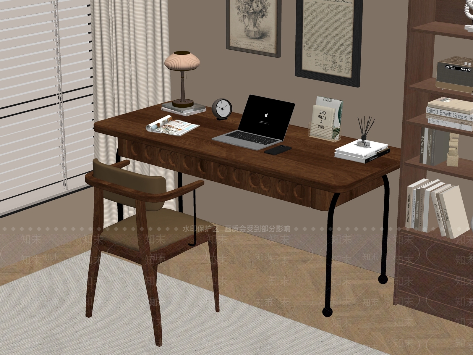 中古复古书桌椅SU模型下载【ID:1191904507】