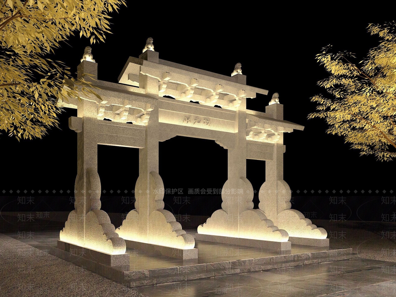 现代古建牌坊3D模型下载【ID:1191904519】