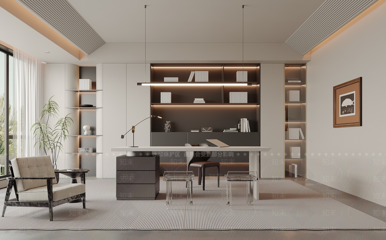 现代简约书房3D模型下载【ID:1191905709】
