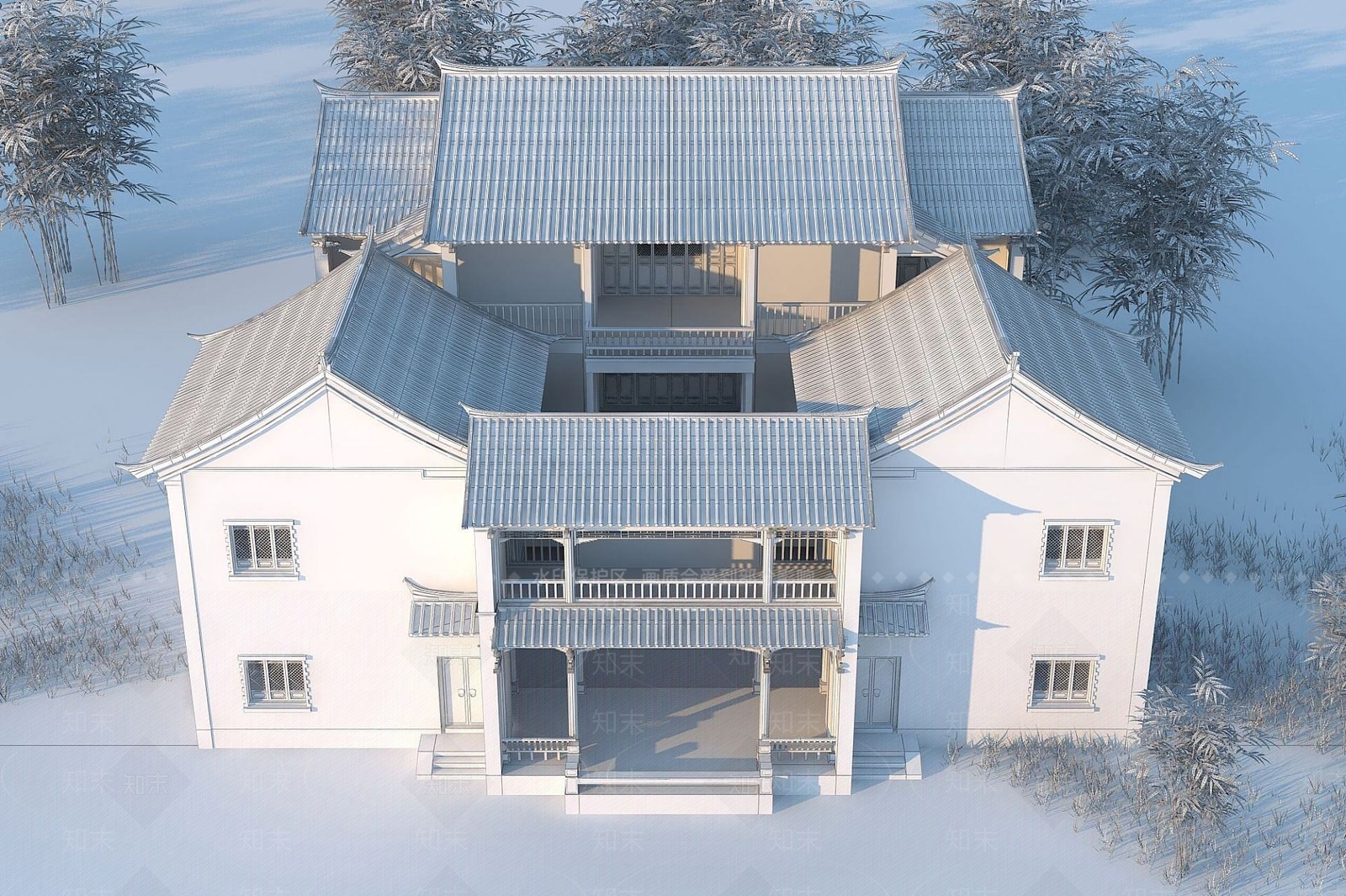 现代四合院3D模型下载【ID:1191904948】