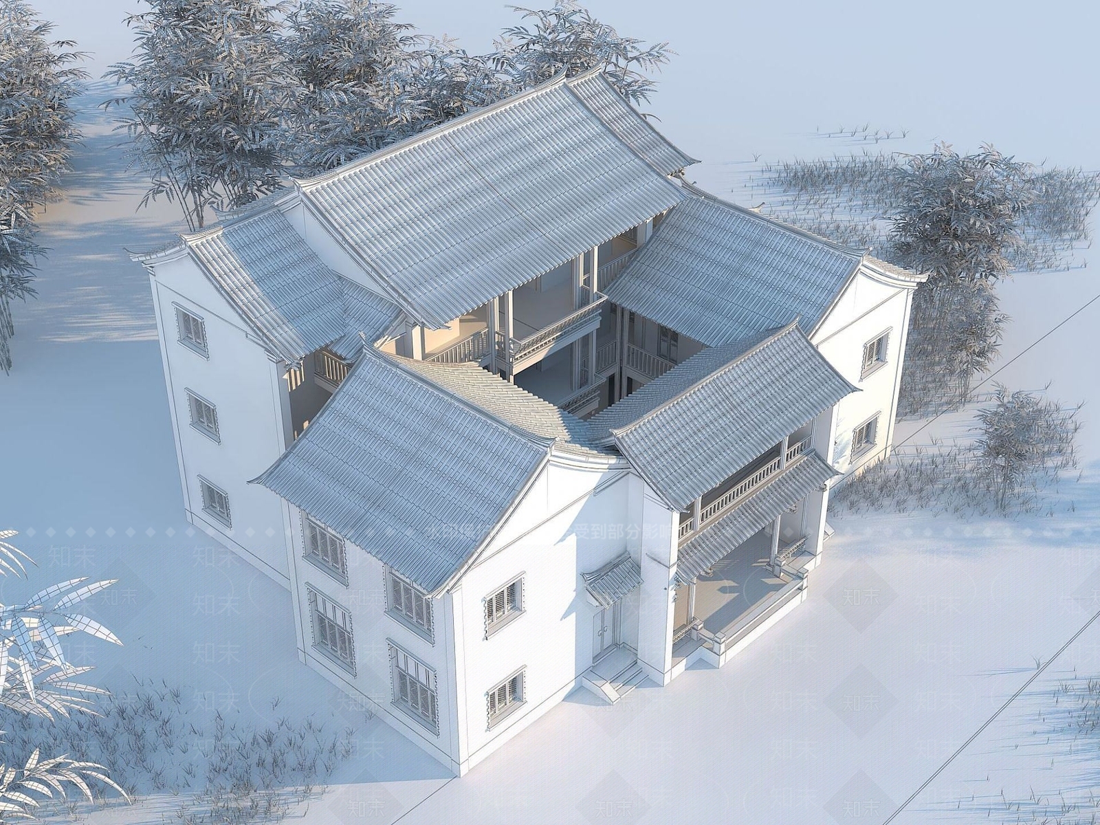 现代四合院3D模型下载【ID:1191904948】