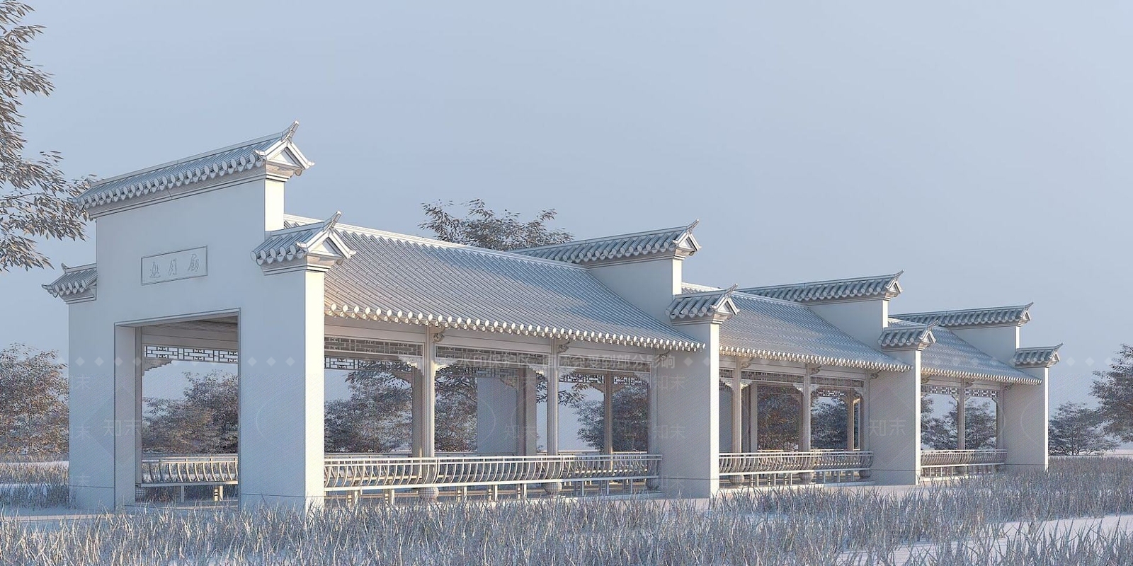 现代古建长廊3D模型下载【ID:1191905285】