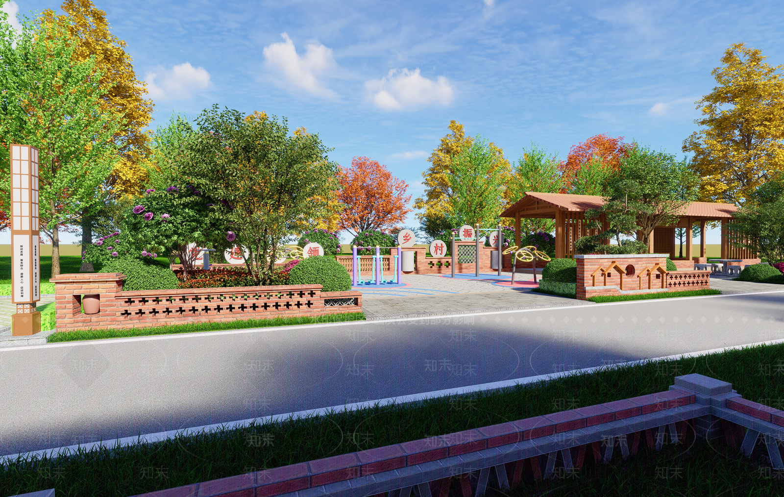 现代新中式乡村公园SU模型下载【ID:1191910317】
