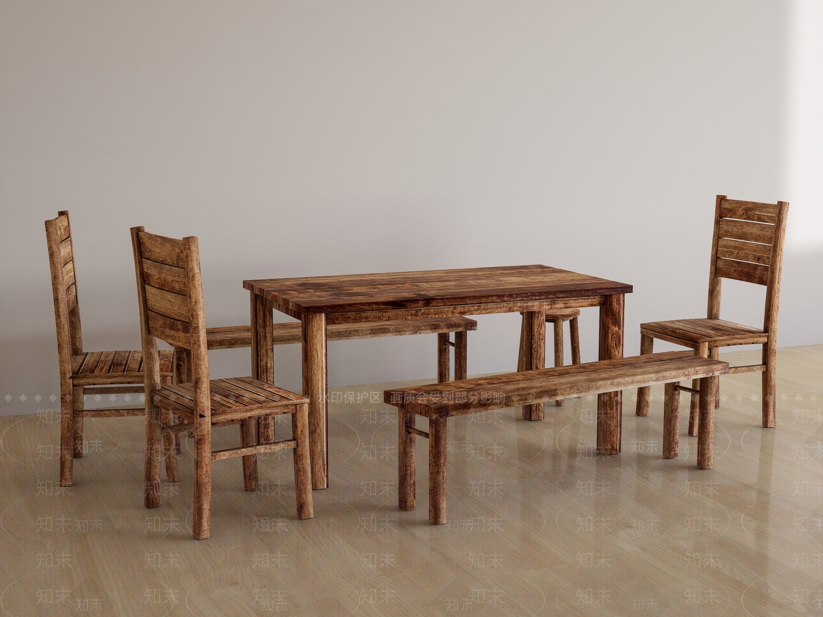 中式原木餐桌椅SU模型下载【ID:1191910781】