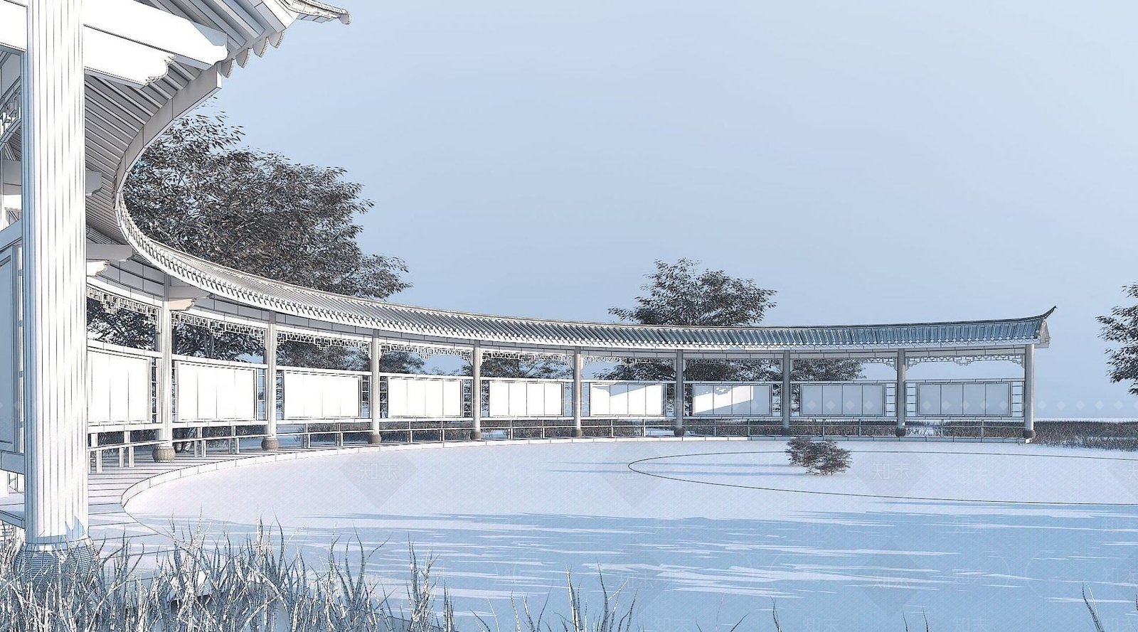 现代弧形长廊3D模型下载【ID:1191913671】
