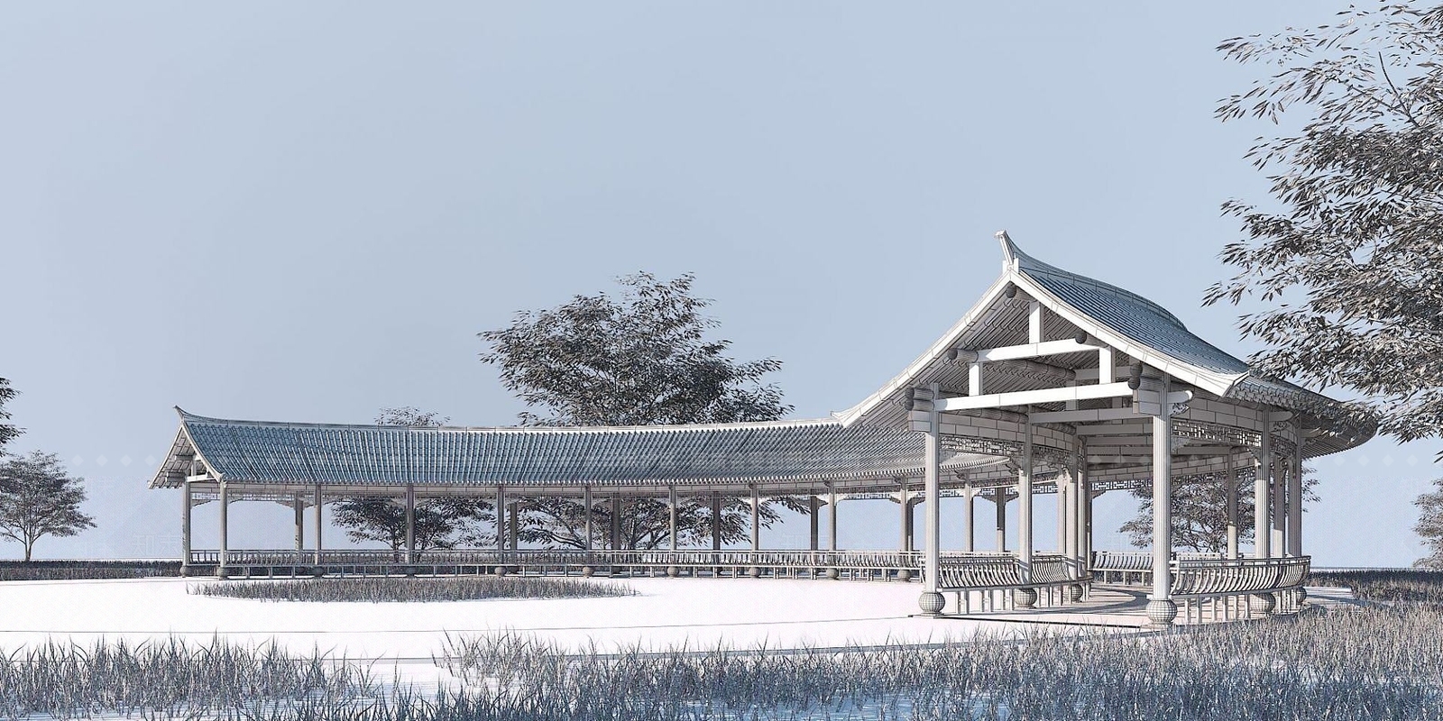 现代弧形长廊3D模型下载【ID:1191913696】