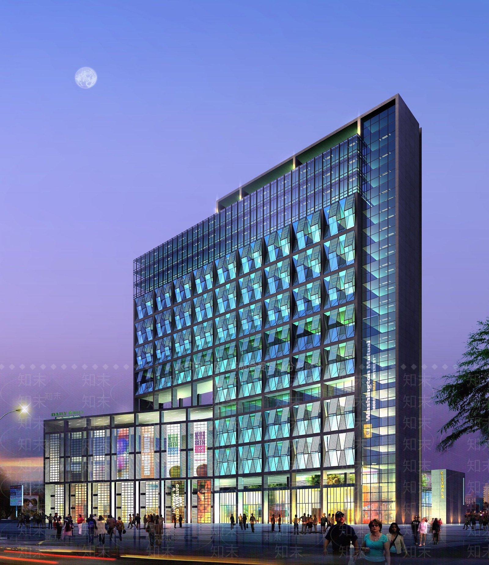 现代城市商业街3D模型下载【ID:1191916561】