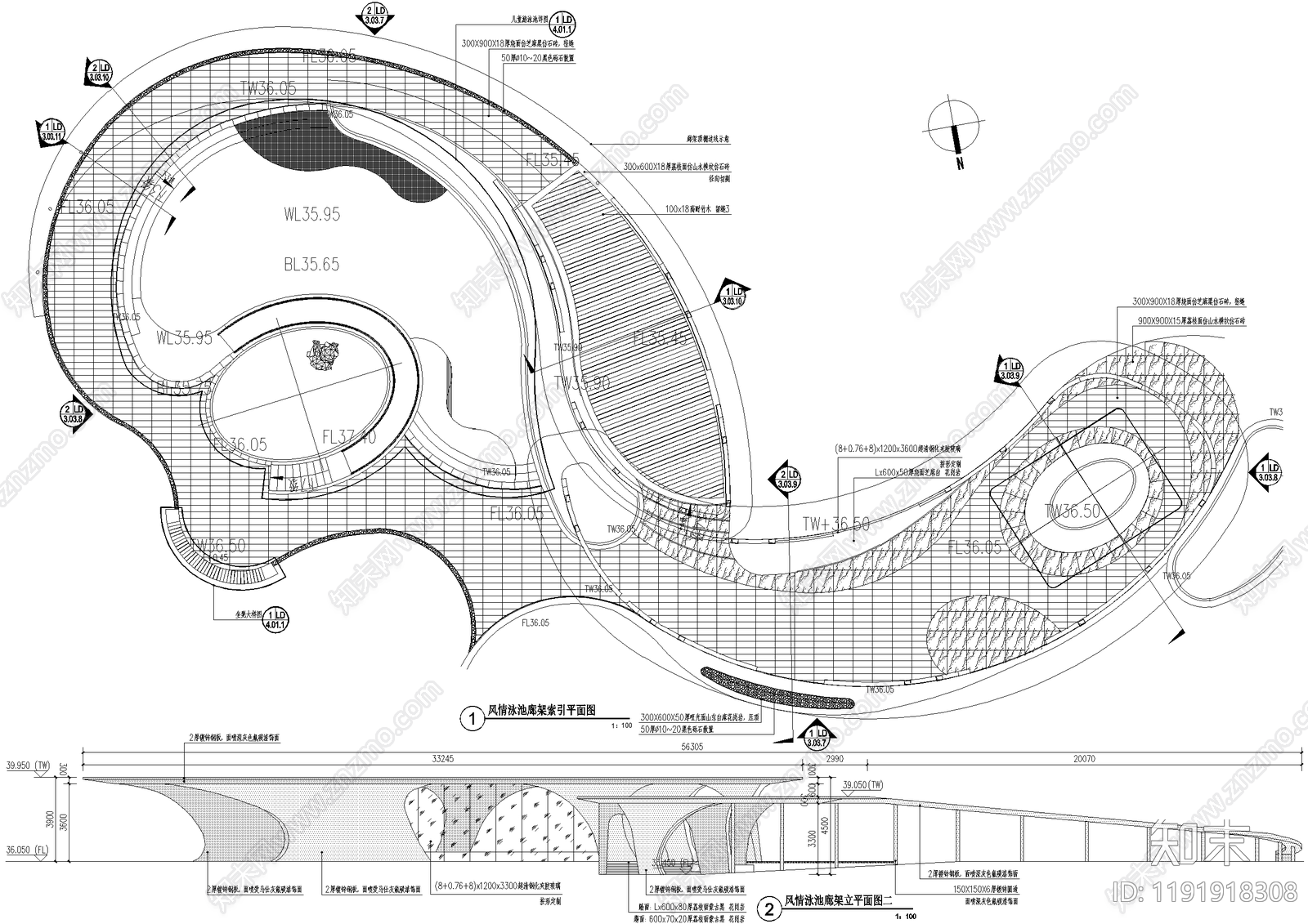 现代廊架施工图下载【ID:1191918308】