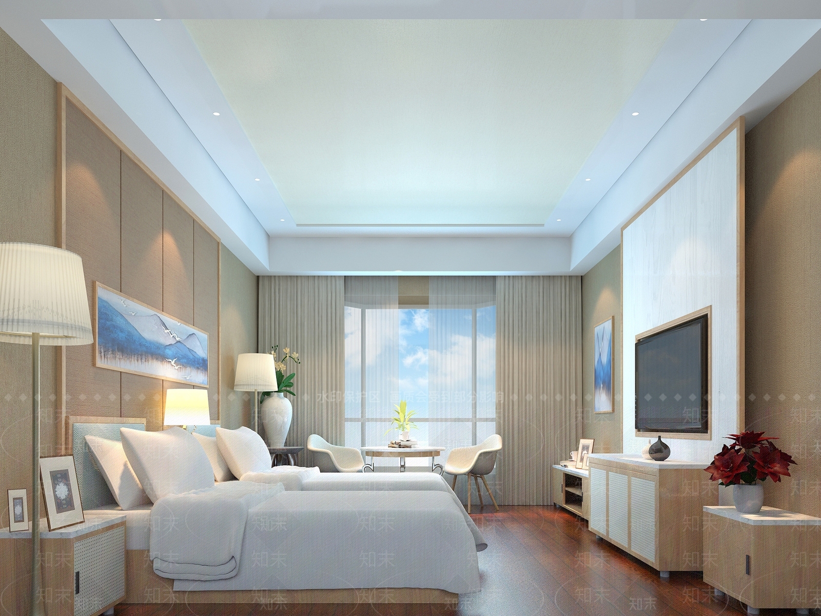 现代酒店标间3D模型下载【ID:1191923816】