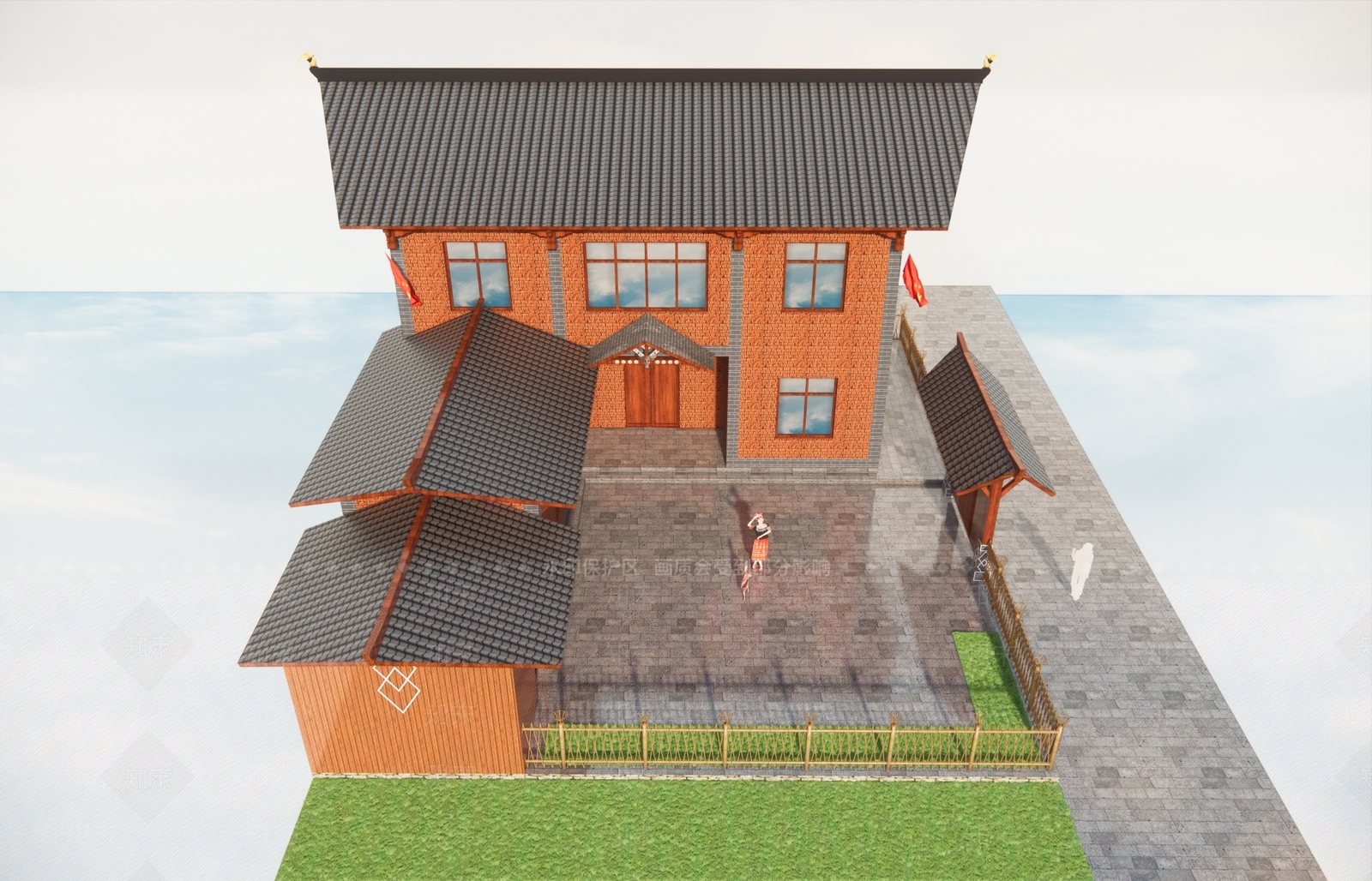 现代新中式别墅外观3D模型下载【ID:1191925452】