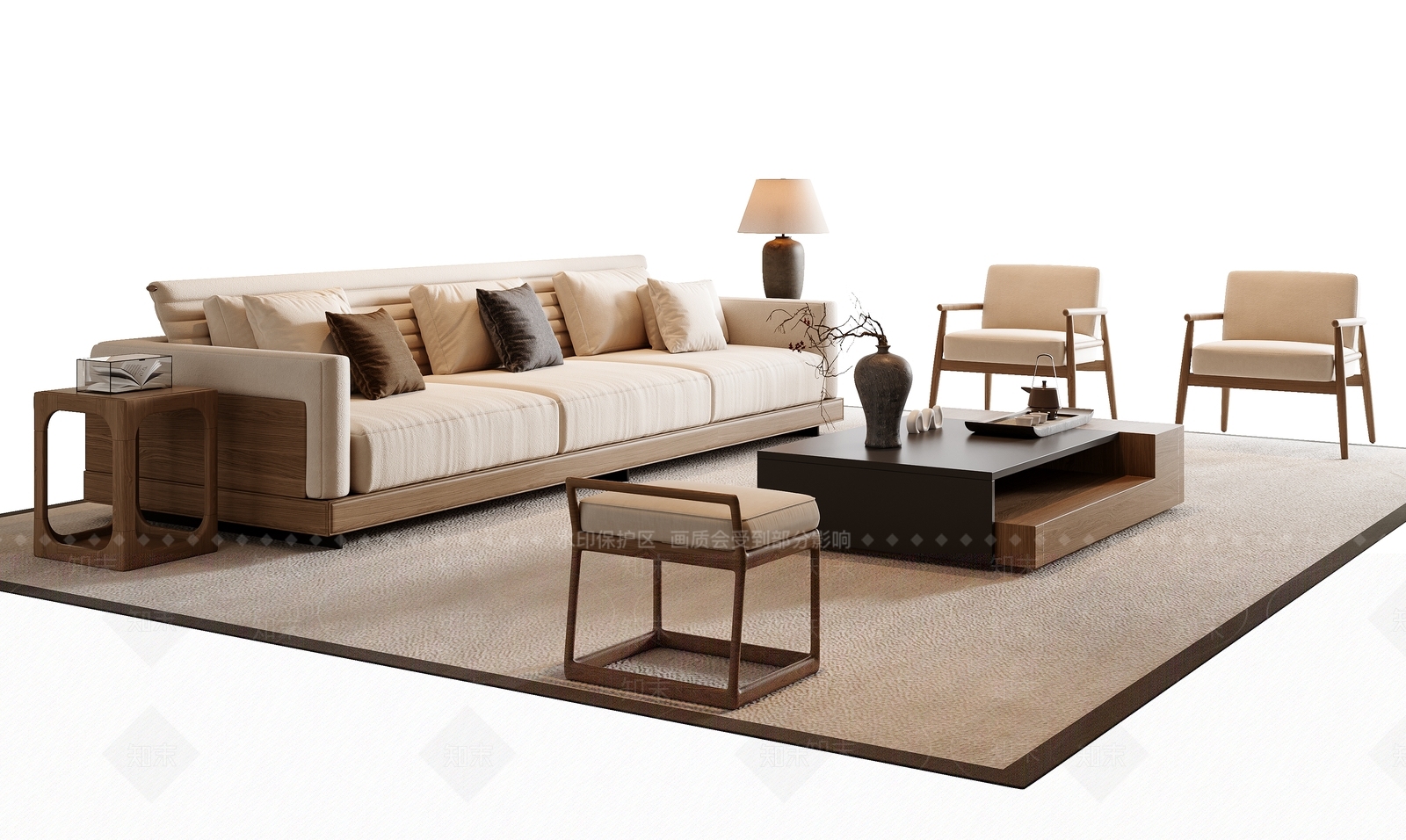 新中式中式沙发组合SU模型下载【ID:1191927616】