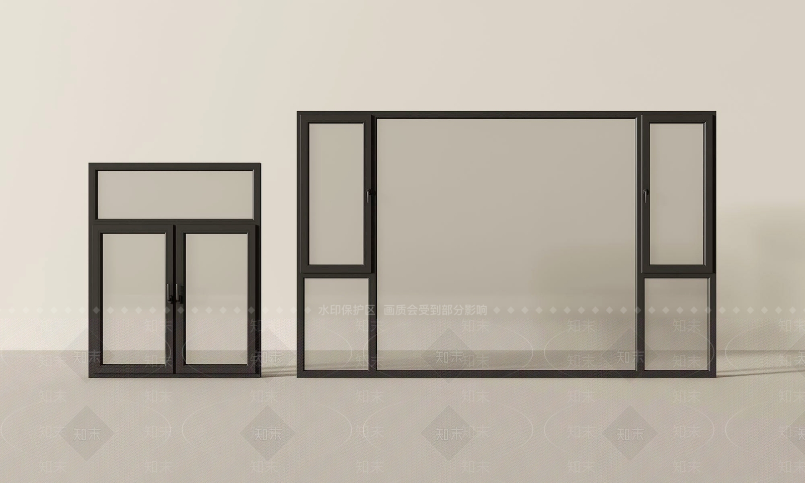 现代落地窗SU模型下载【ID:1191940697】