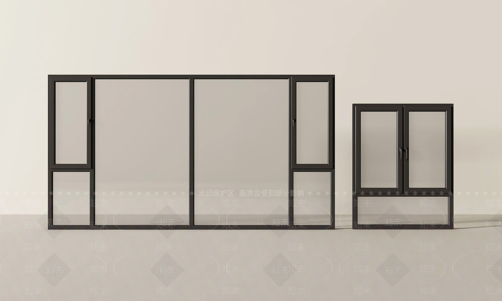 现代落地窗SU模型下载【ID:1191940711】