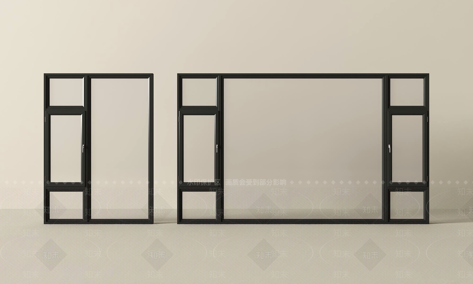 现代落地窗SU模型下载【ID:1191940898】