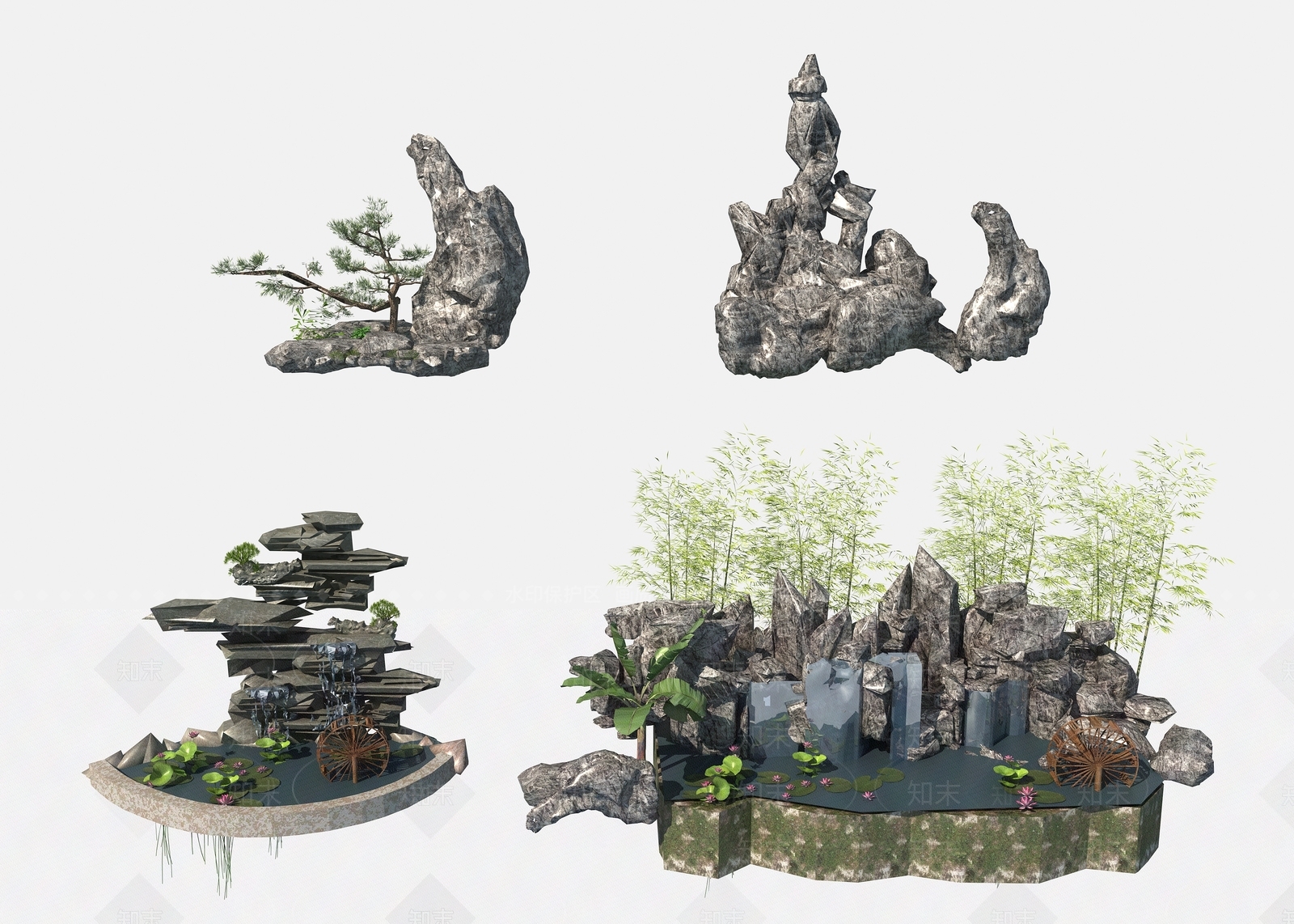 现代假山水景3D模型下载【ID:1191943723】