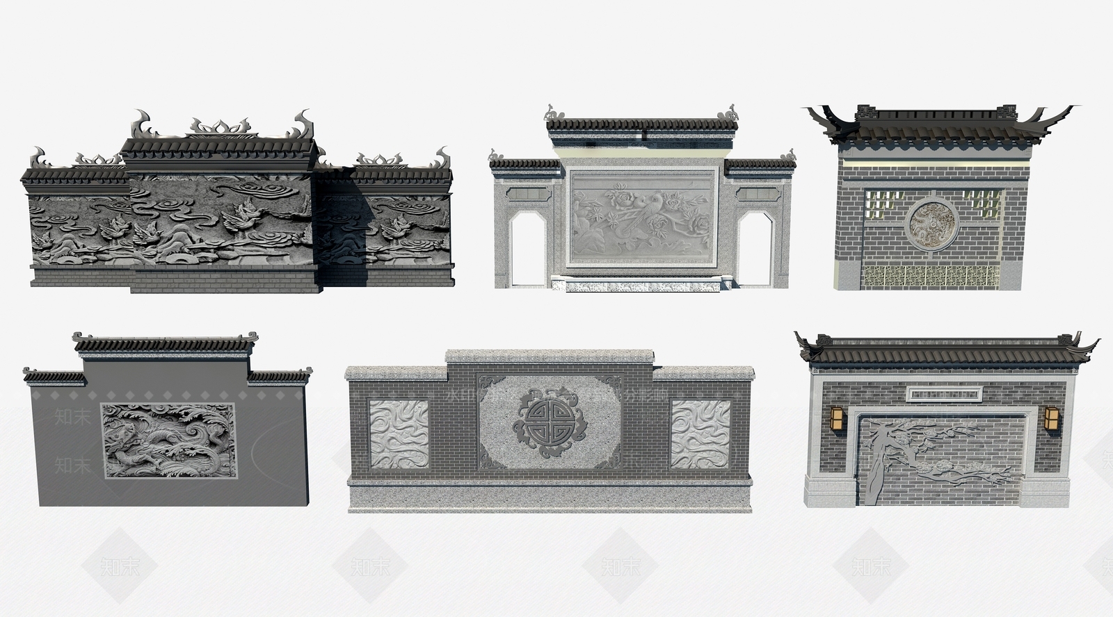 新中式景墙3D模型下载【ID:1191947474】