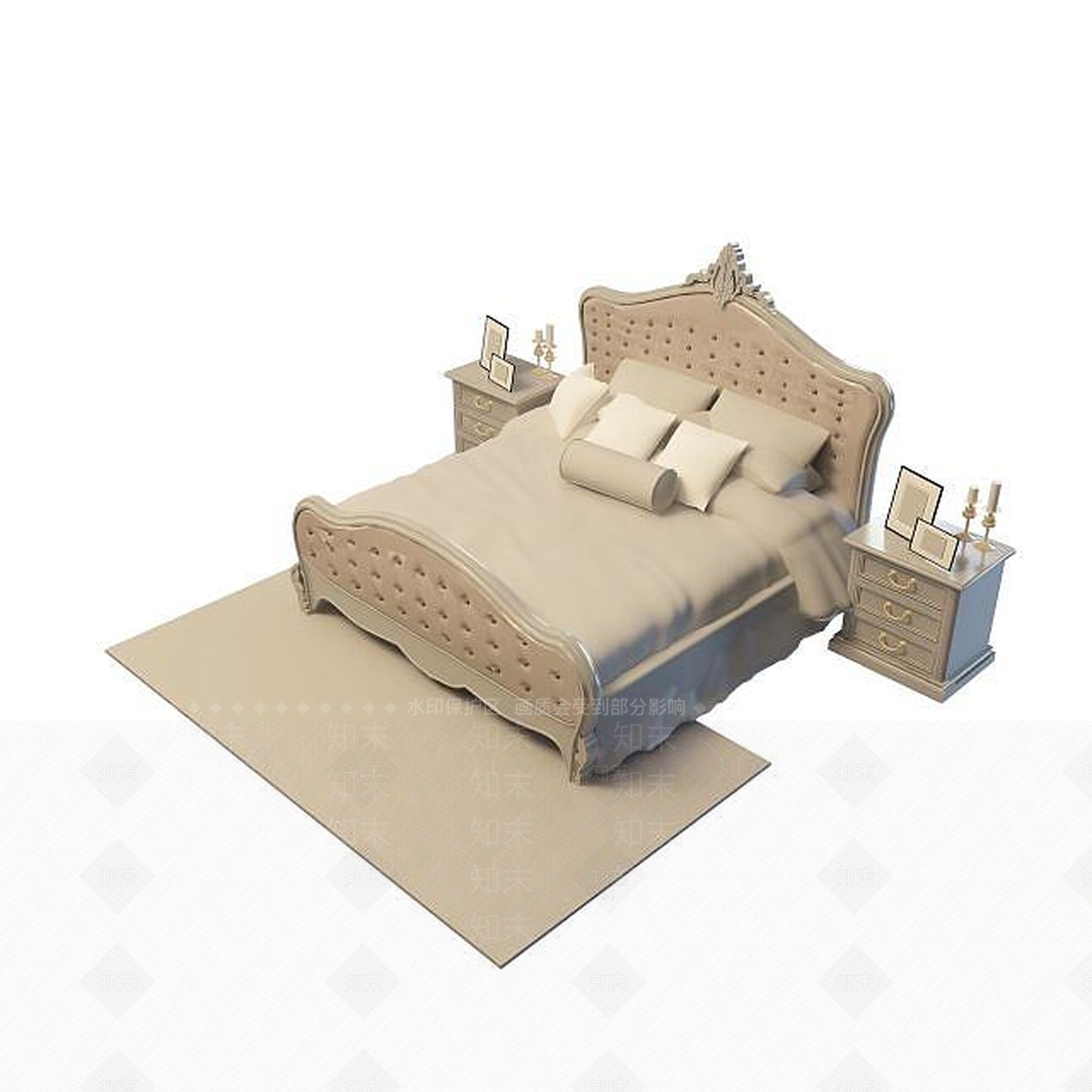 现代双人床3D模型下载【ID:1199363608】