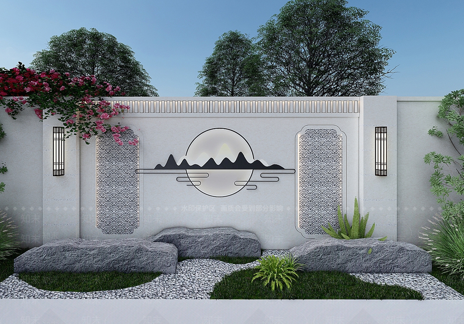 新中式景墙SU模型下载【ID:1191953138】
