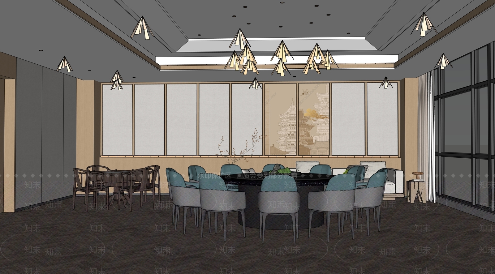 新中式中餐厅SU模型下载【ID:1191954316】