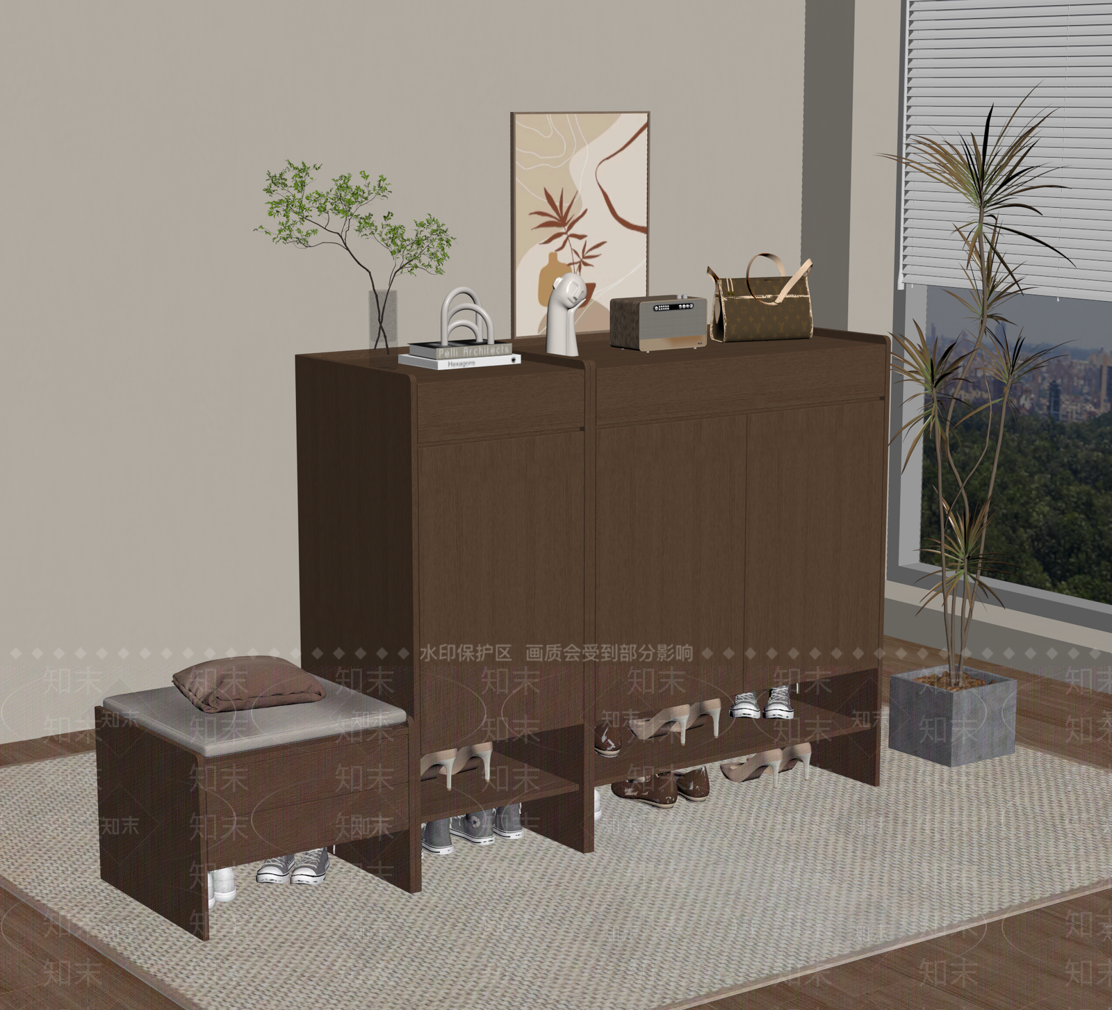 现代鞋柜SU模型下载【ID:1191957670】
