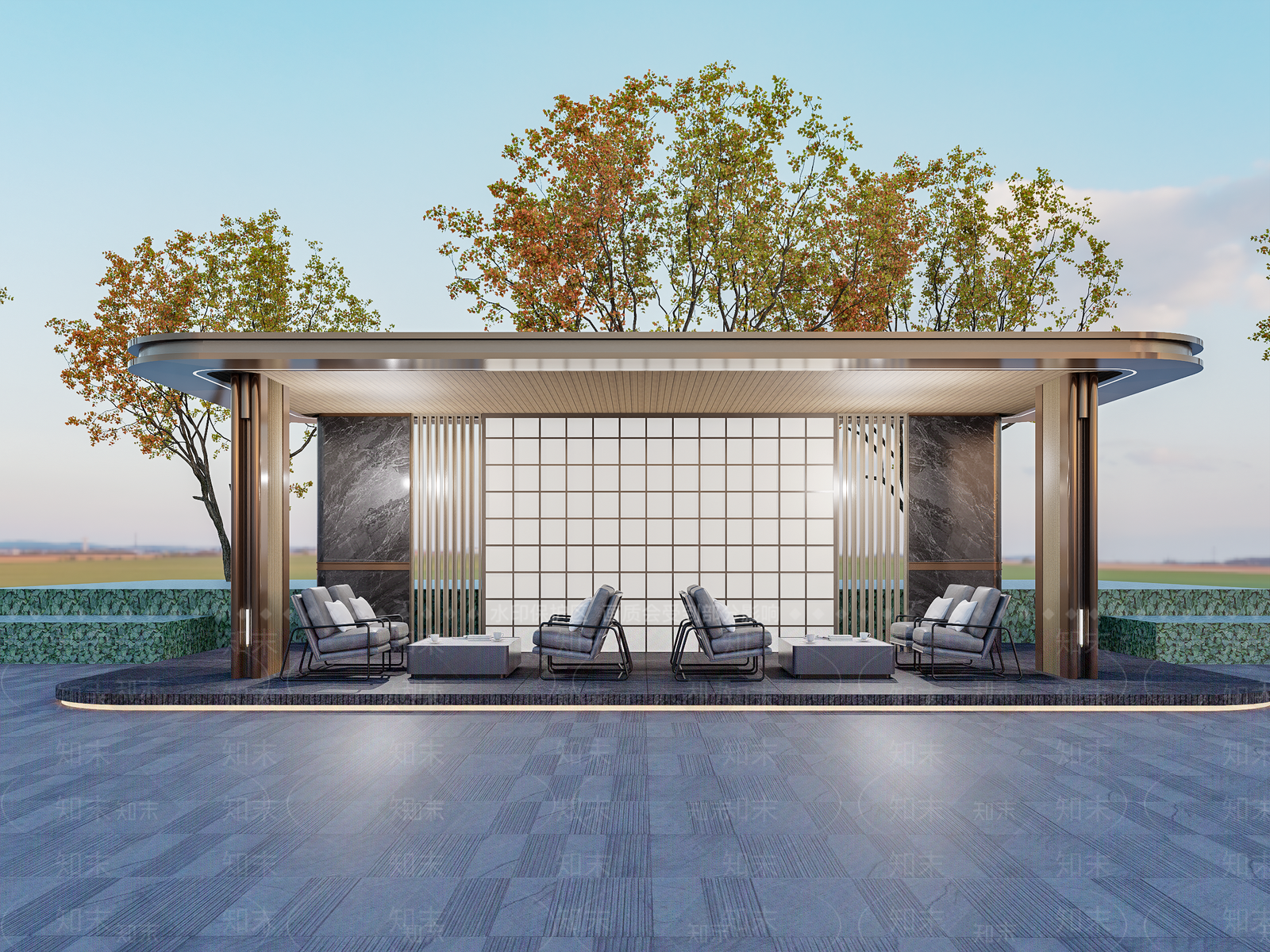 现代新中式亭子SU模型下载【ID:1191957971】